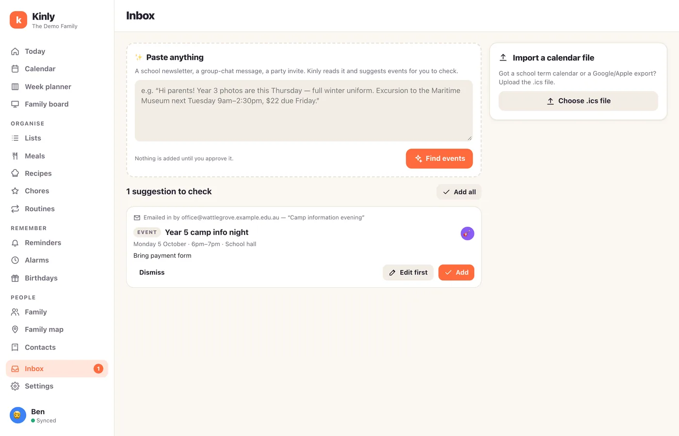 Events suggested from a pasted newsletter