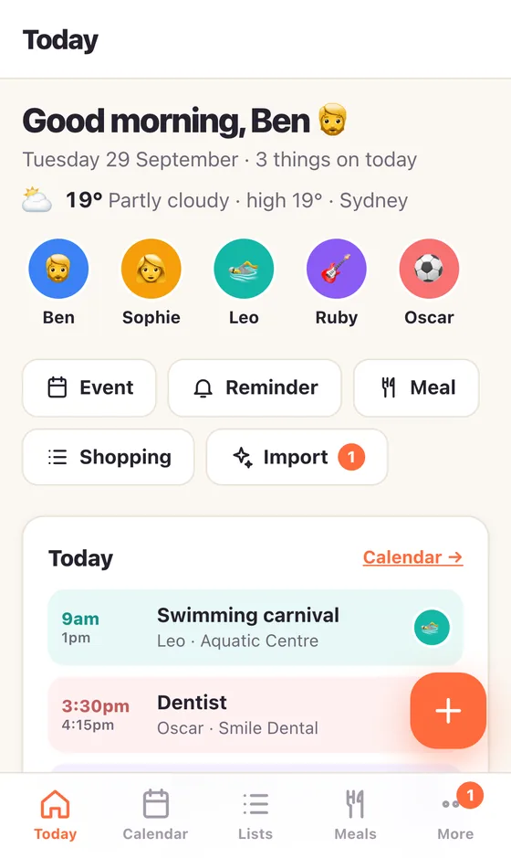The Today screen on a phone